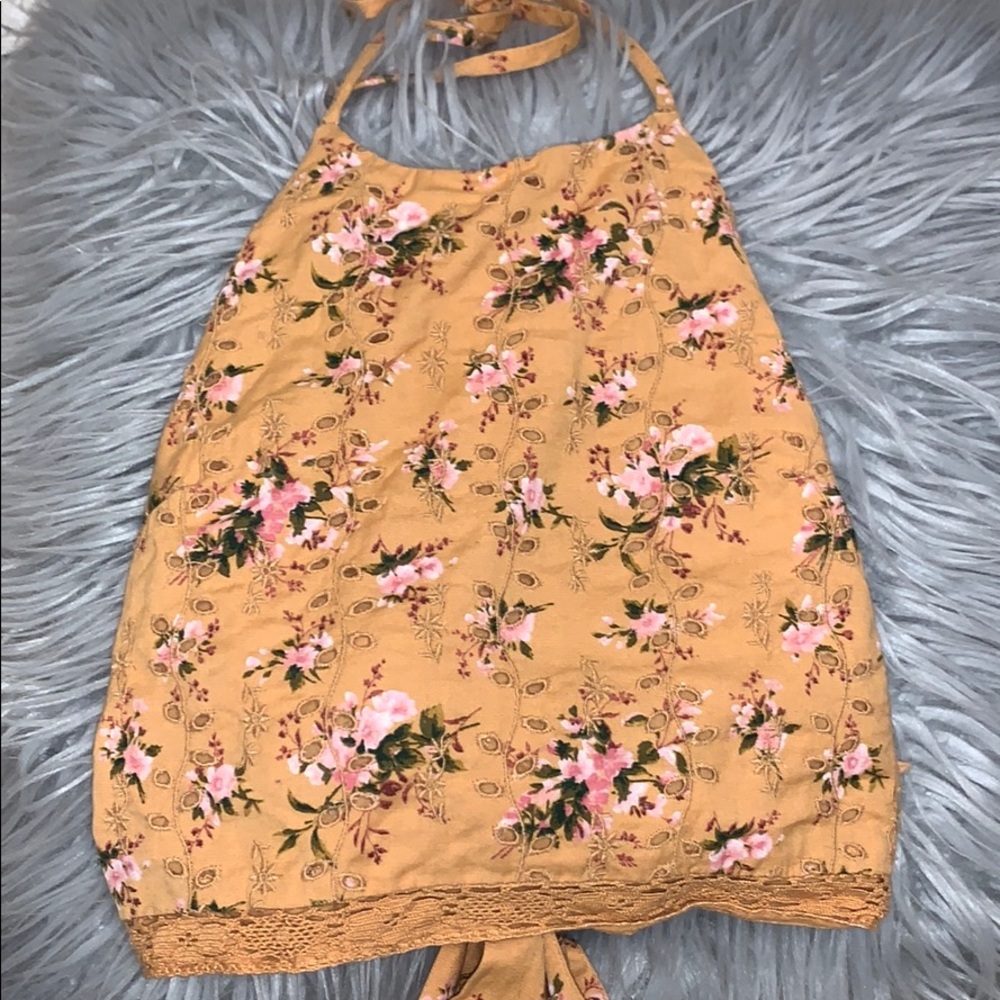 American Eagle Floral Halter Top with Open Back